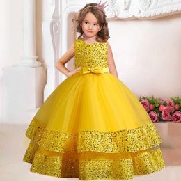 Girl's Dresses New sequin children's girls elegant wedding pearl petal girl dress princess party beauty pageant sleeveless lace tulle 3-12 year