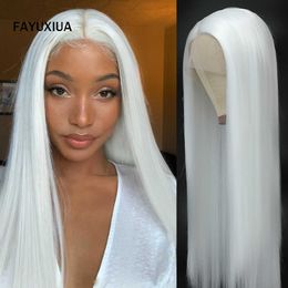 Synthetic Wigs Straight Lace Front Wig Synthetic Wigs for Women White Cosplay Blonde Al High Density Preplucked 230227