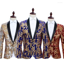 Men's Jackets Men's Top One Button Apple Neck Velvet Gold Sequin Grey Burgundy Black Royal Blue Blazer