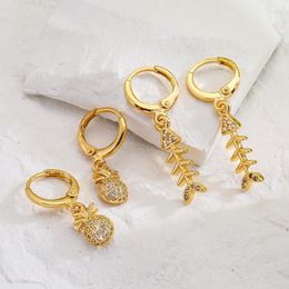 Hoop Earrings Sweet Zircon Fish Bone Pineapple