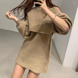 Casual Dresses Two-piece Dress Sets Winter Outfit Women Knitted Set Fleece Tracksuits Autumn Sweater And Tank Japan