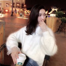 Women's Sweaters 100% Mink Cashmere Sweater Women's Winter Angora Top Pullover Loose Knitting JNS025 230227