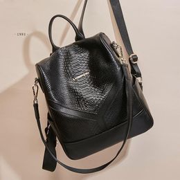 School Bags 2023 Fashion Alligator Genuine Leather Women Backpacks Female Real Natural Ladies Girl Casual Backpack