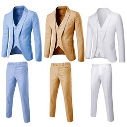 Men's Suits Blazers 2 Piece Suit Blazer Pants Solid Colour Single Breasted Men's Korean Jacket Zip Pants Formal Buttons Suitable for Wedding 230227