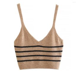 Women's T Shirts Maxdutti Ins Blogger Vintage Striped V-neck Tank Tshirts Tops Sexy Camisole Knitted Women
