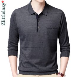 Men's Polos Pocket Long Sleeve Polo Tee Shirt Men Casual Striped Men's Clothing Polos Shirts Mens Fashion Slim Fit Poloshirt Tops 4600 230227