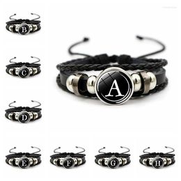 Charm Bracelets 26 English Alphabet Punk Vintage Trendy Woven Multilayer Jewelry Decorated With Glass Fashionable High Quality Gifts