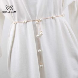 Belts Ladies Adjustable Pearl Chain Belt Fashion Women Luxury Brand Design Simple Style Decor Dress Thin Skinny Waist Belt 209 Z0223