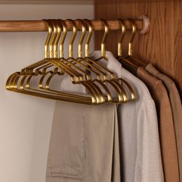 Hangers Racks 10pcs Matte Gold Hanger Clothes Horse Aluminium Alloy Drying Rack Anti -slip Dress Towel Hangers Wardrobe Space Saver Organiser 230227