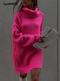 Women's Sweaters Women Oversize Turtleneck Knitted Sweaters Autumn Winter Casual Long Sleeve Pullover Jumpers Elegant Warm Sweater Dresses 230227
