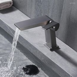 Bathroom Sink Faucets Nordic Gunmetal Faucet Waterfall Mixer Cold Single Handle Bathtub Vanity Countertop Basin Water Tap
