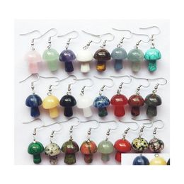 car dvr Charm Natural Stone Drop Charms Earring Mushroom Amethysts Lapis Purple Quartz Pink Crystal Earrings Chakra Pendo Earings For Women Dhymf