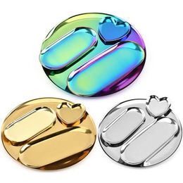 Decorative Plates 3Colour Nordic Style Stainless Steel Dinner Plates Love Oval Round Dessert Tray Cake Snack Jewelry Storage Kitchen Tools Z0227