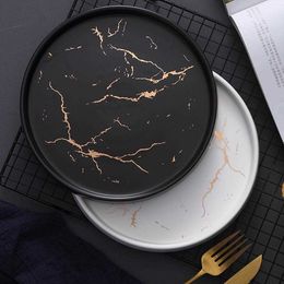 Decorative Plates Nordic Style Marble Dish Innovative Home Ceramic Dish Western Steak Plate Black Tableware Breakfast Flat Plate Z0227