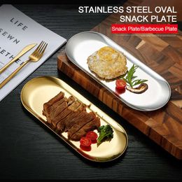 Decorative Plates Nordic Style Gold Silver Stainless Steel Plate Restaurant Tray Snack Western Steak Home Kitchen Tools Fruit Plate Barbecue Plate Z0227