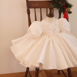 Girl's Dresses Girls' Princess Dress Silk White Flower Tutu Dress Ball Gown Puff Sleeves Bow Birthday Party Dress Baby Girls' Romantic Dress