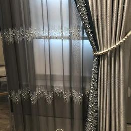 Curtain Luxury Embroidered Beads Tulle For Living Room Romantic Pearl Pastoral Rural Panel French Window Tende Cortinas M232C