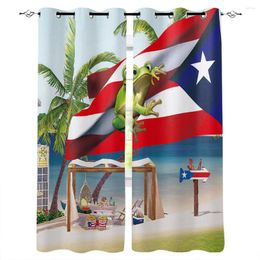 Curtain Palm Tree Puerto Rico Flag Frog Beach Room Curtains Large Window Bedroom Decor Treatment Party Decoration