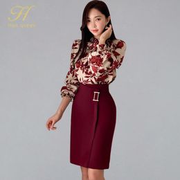 Two Piece Dress H Han Queen Women Spring Sexy Print Fashion Casual OL Work Wear 2 Pieces Set Sheath Pencil Bodycon Suit skirt 230227