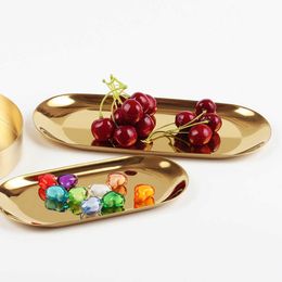 Decorative Plates ins gold oval plates European style jewelry fruit tray Stainless steel plate metal desktop receive dish kitchen Food tableware Z0227
