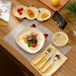 Dinnerware Sets Children's Western Tableware Set Home Steak Plate Ceramic Bowl Knife Fork Spoon Cutlery Cute Cartoon