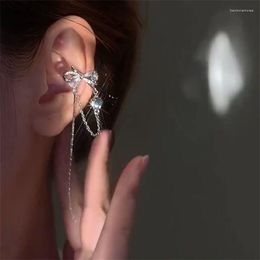 Backs Earrings 2023 Korea Sweet Bow Tassel Ear Cuff Clip For Women Girls Fashion Zircon Temperament Heart Non Piercing Jewelry