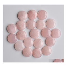 car dvr Stone Natural 20Mm Round Pink Loose Beads Rose Quartz Cabochons Flat Back For Necklace Ring Earrrings Jewellery Accessory Drop Delivery Dhxbj