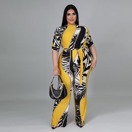 Womens Plus Size Jumpsuits & Rompers off-the-shoulder one piece pants print blouses shirts ht2745 long-sleeves casual fashion shirt with long trousers sets L-4XL