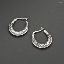 Hoop Earrings Vintage Stainless Steel C-shaped For Women Trend Geometric Retro Fish Patterns Ear Buckle Men Jewelry