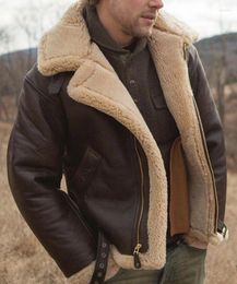 Men's Jackets Autumn Winter Brown Lapel Thickened Warm Men's Coats Leather For Men Fur One Jacket PU Add Wool Parkas Chaquetas Hombre