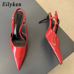 Dress Shoes Eilyken Silver Red Wedding Party High Heels Women Pumps Sandals Sexy Pointed Toe Buckle Strap Slingback Mules ShoesL230227