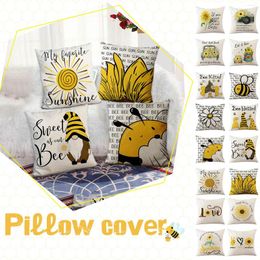 Pillow 4pc Sunflower Bees Letter Printed Cover Farmhouse Home Decorative Cartoon Flowers Linen Pillowcase L6