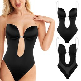 Women's Shapers Women Full Body Shaper Bra Deep V Backless Plunge Corset Sexy Thong Shapewear Invisible Push Up Underwear Slimming Bodysuit Faja 230227