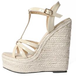 Sandals Hemp rope women's shoes large size wedge heel platform sandals Simple European and American woven Z0224