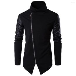 Men's Jackets Men Cotton Spring Slim Knitted PU Leather Jacket Stand Collar Casual Coat Mens Zip Up Windbreaker Plus Size Male Tops