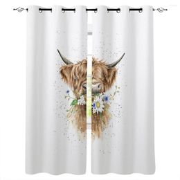 Curtain Animal Brown Yak White Daisy Room Curtains Large Window Living Bathroom Bedroom Decor Treatment