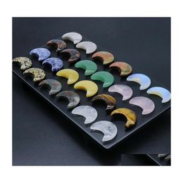 car dvr Stone 30Mm Crescent Moon Statue Natural Crystal Colorfl Mascot Meditation Healing Reiki Gemstone Gift Collection And Home Decor Drop Dhymj