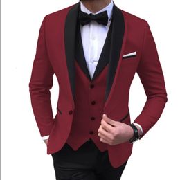 Men's Suits Blazers Slim Fit Men's Suits Black Shawl Lapel Casual Tuxedos for Wedding Groomsmen Suits 3 Piece BlazerVestPant Costume Homme 230227