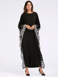 Ethnic Clothing Muslim Hui Dubai Lace Trim Bat Sleeve Robe Loose Waist Large Size Swing Ladies Dress