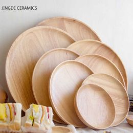 Decorative Plates Rubber Wood Round Japanese Dinner Plate Rectangle Serving Tray Beef Steak Fruit Snack Tray Restaurant Food Cutlery Storage Plate Z0227