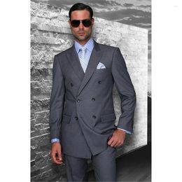 Men's Suits Jacket Sets Grey Tuxedos Wedding For Men Double Breasted British Business Style Costumes Slim Fitted Male Blazer 2 Pieces