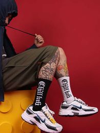 Men's Socks CHILL LAB Gothic Letters Hiphop Skateboard Black Men Socks Classic Joker Street Tide White Women Stockings Z0227