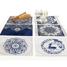Table Mats & Pads Chinese Blue White Flowers Placemat Drink Coasters Cup Dish Glass Mat Insulation Pad Kitchen Accessories Decoration Home