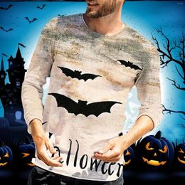 Men's T Shirts Mens Tall Big And Men's Casual Halloween 3D Print Long Sleeve Tops Round Neck T-Shirt Blouse