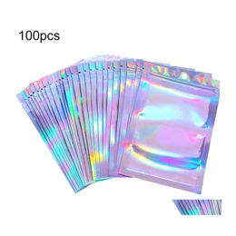 car dvr Gift Wrap 100Pc/Pack Iridescent Reclosable Plastic Bag Aluminium Foil Water Proof Hologram Zipper Pouches Storage Packing Drop Delive Dhg6G