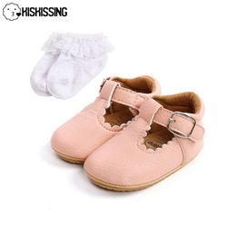 First Walkers KISKISSING Baby Girl Shoes Toddler Pink Casual Soft Rubber Sole Anti-slip Button Adjustable Up Leather First Walkers Baby 3-12 M 230227
