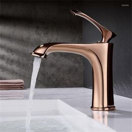 Bathroom Sink Faucets Basin Faucet Soild Brass Mixer Tap & Cold Deck Mounted Single Handle Rose Gold Lavatory