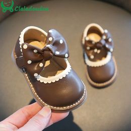 First Walkers Fashion Little Princess Dress Shoes With Big Bowtie-knot Soft Solid Infant Leather Shoes For Spring Autumn Baby Flats 230227