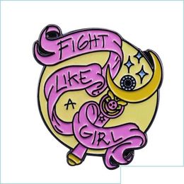 Pins Brooches Pins Feminism Enamel Pin Fight Like A Girl Sailor Moon Magic Wand Badge Womens Brooch Clothes Bag Accesso Dhgarden Dr Dhvyo