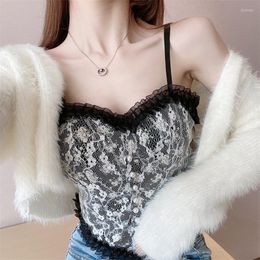 Camisoles & Tanks Women Camisole Vintage Summer Floral Chic Girls Crop Top Lace Mesh Breathable Thin Tube Tops Comfortable Lady Underwear